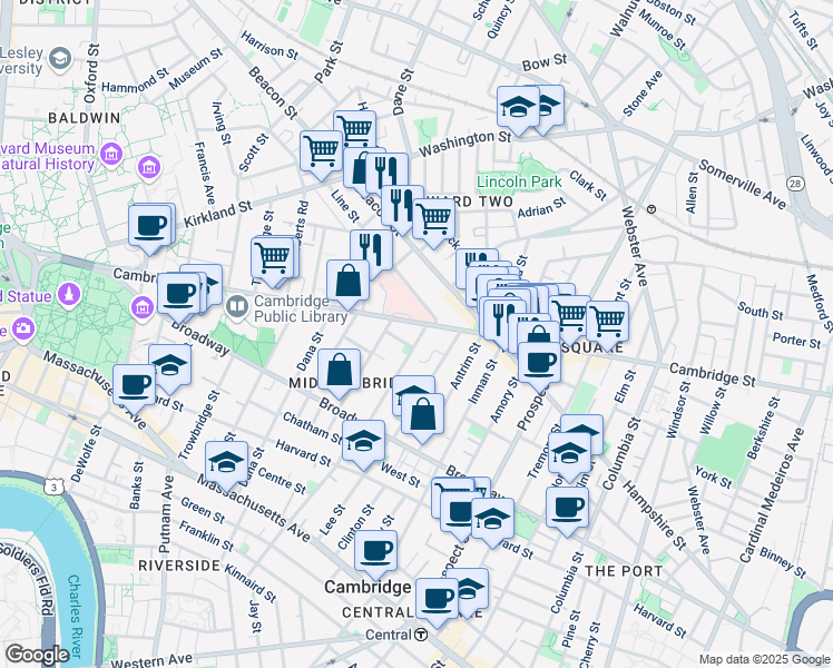 map of restaurants, bars, coffee shops, grocery stores, and more near 10 Marie Avenue in Cambridge