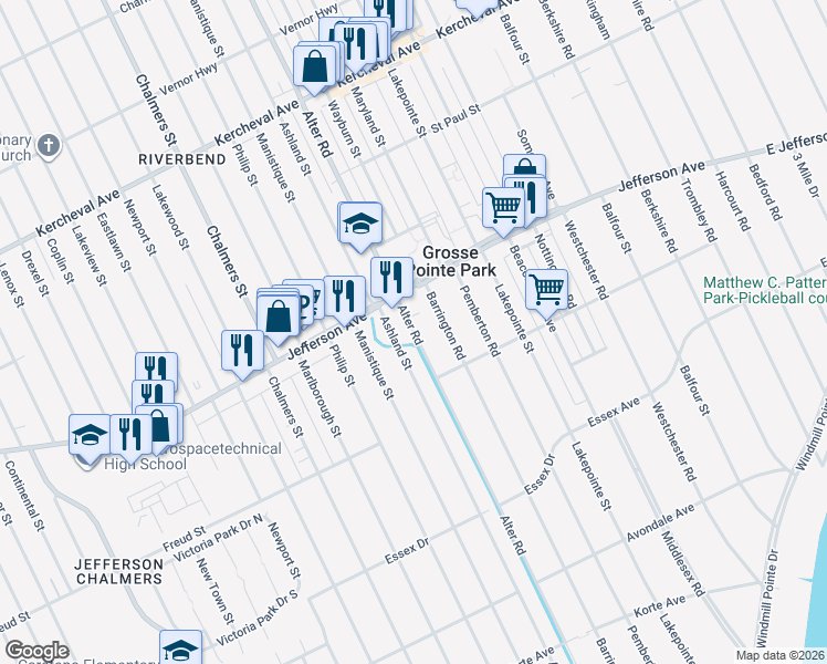 map of restaurants, bars, coffee shops, grocery stores, and more near 904 Ashland Street in Detroit