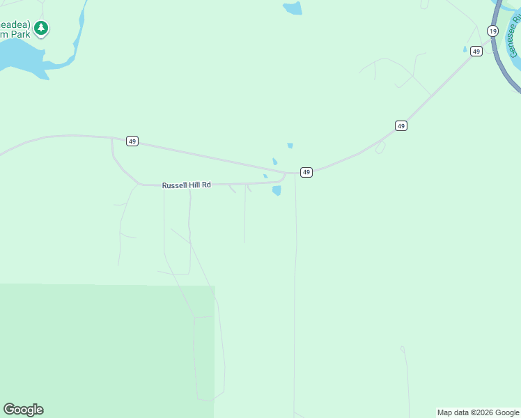 map of restaurants, bars, coffee shops, grocery stores, and more near 7629 Russell Hill Road in Caneadea