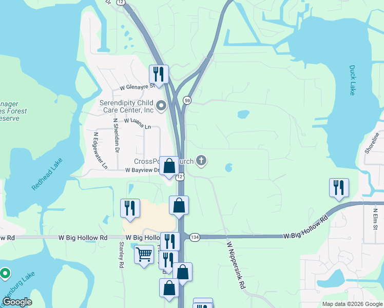 map of restaurants, bars, coffee shops, grocery stores, and more near 171 Hollow Way in Fox Lake