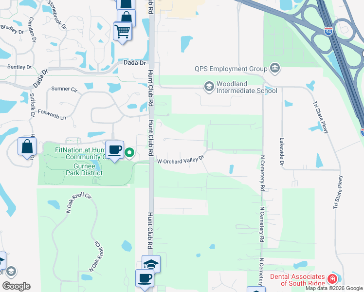 map of restaurants, bars, coffee shops, grocery stores, and more near 16824 West Orchard Valley Drive in Gurnee