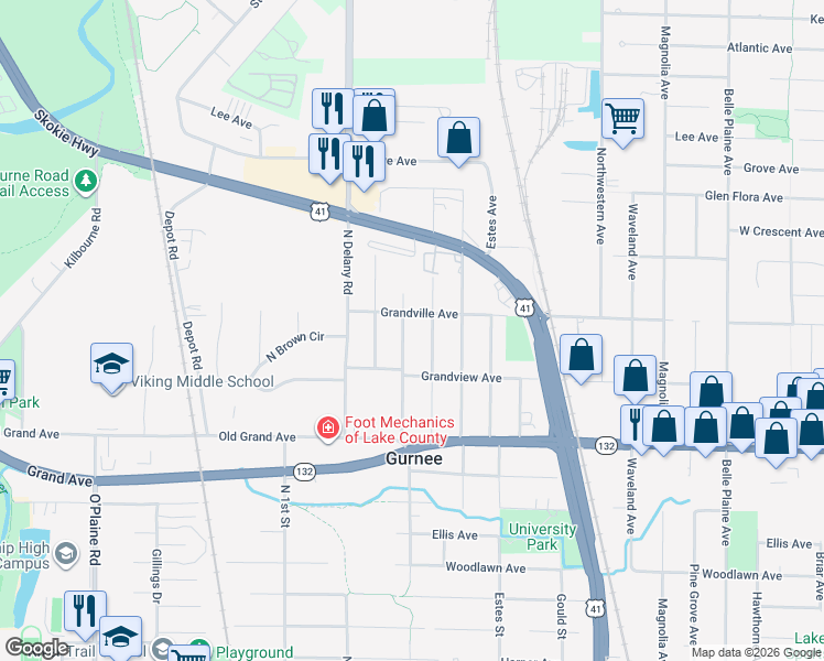 map of restaurants, bars, coffee shops, grocery stores, and more near 944 Blackburn Street in Gurnee