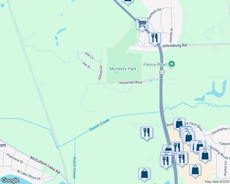 map of restaurants, bars, coffee shops, grocery stores, and more near 3919 Monica Lane in Johnsburg