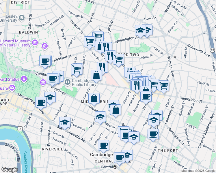 map of restaurants, bars, coffee shops, grocery stores, and more near 10 Marie Avenue in Cambridge