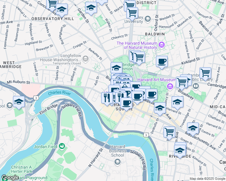 map of restaurants, bars, coffee shops, grocery stores, and more near 1 Mifflin Place in Cambridge