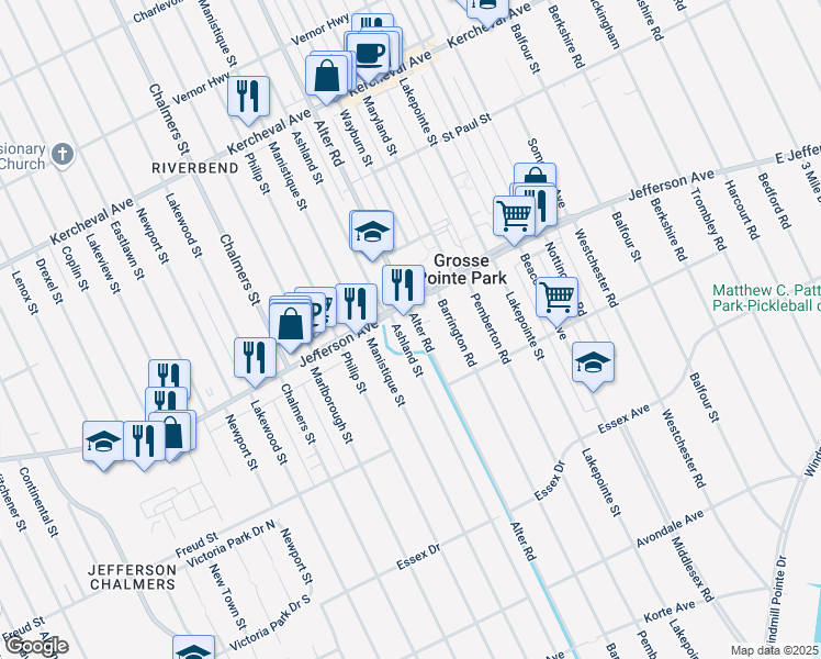 map of restaurants, bars, coffee shops, grocery stores, and more near 904 Ashland Street in Detroit