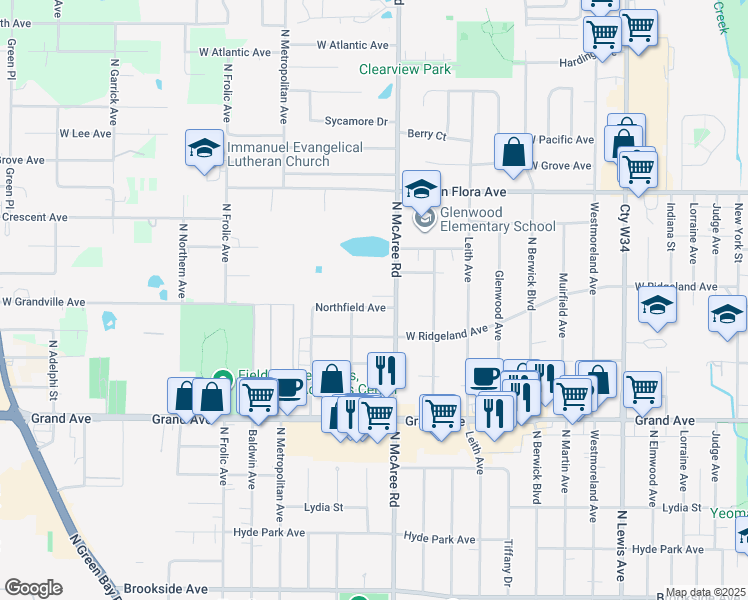 map of restaurants, bars, coffee shops, grocery stores, and more near 1015 North Orchard Lane in Waukegan