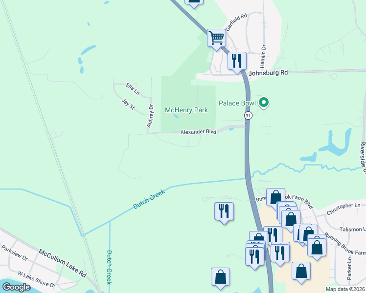 map of restaurants, bars, coffee shops, grocery stores, and more near 3712 Monica Lane in Johnsburg