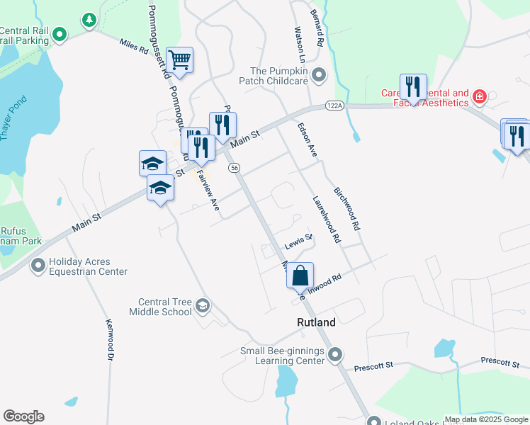 map of restaurants, bars, coffee shops, grocery stores, and more near 39 Maple Avenue in Rutland