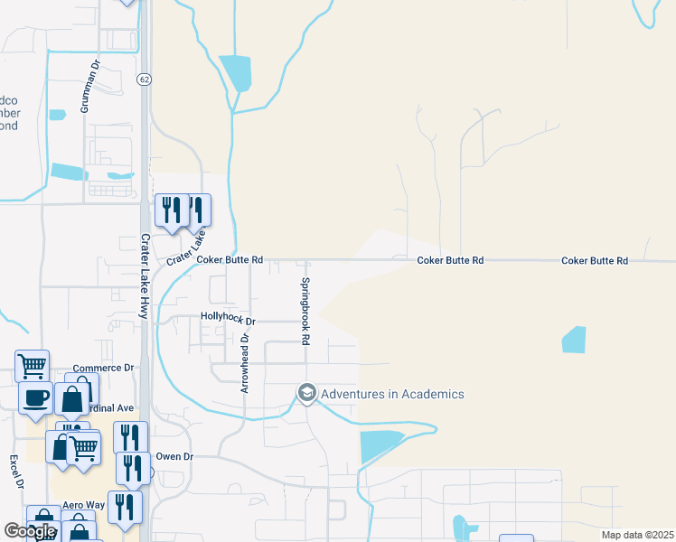 map of restaurants, bars, coffee shops, grocery stores, and more near 1946 Coker Butte Road in Medford