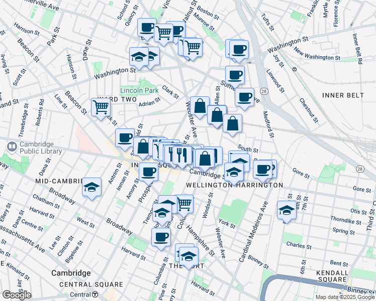 map of restaurants, bars, coffee shops, grocery stores, and more near 1 Tremont Place in Somerville