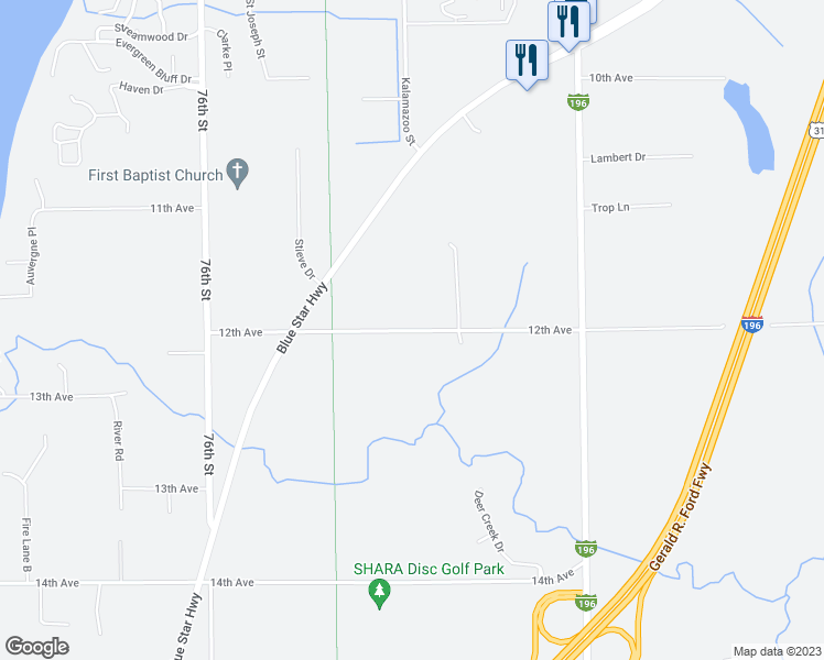 map of restaurants, bars, coffee shops, grocery stores, and more near 75142 12th Avenue in South Haven