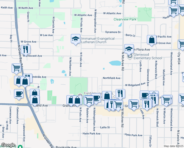 map of restaurants, bars, coffee shops, grocery stores, and more near 2800 West Grandville Avenue in Waukegan