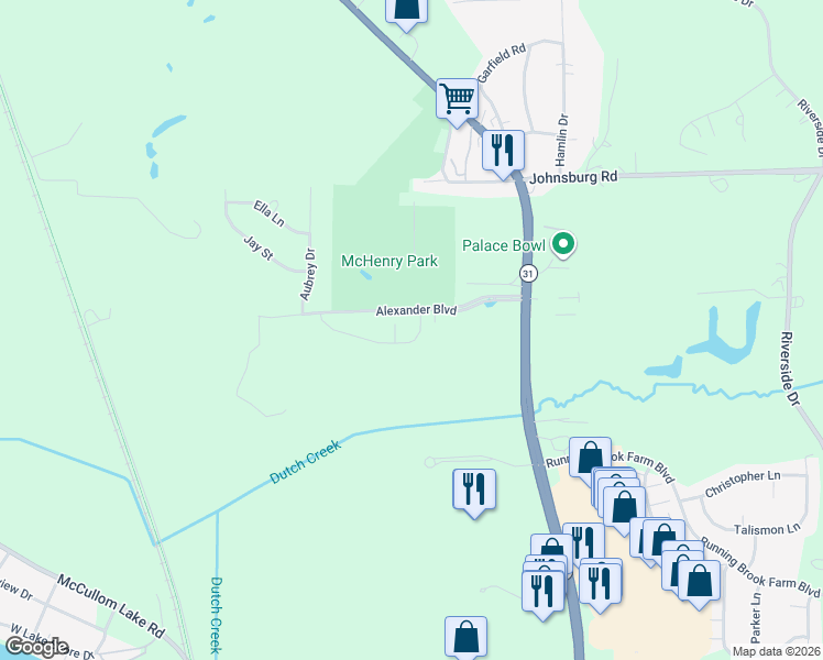 map of restaurants, bars, coffee shops, grocery stores, and more near 3712 Monica Lane in Johnsburg