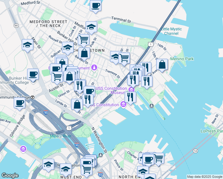 map of restaurants, bars, coffee shops, grocery stores, and more near 37 Mount Vernon Street in Boston
