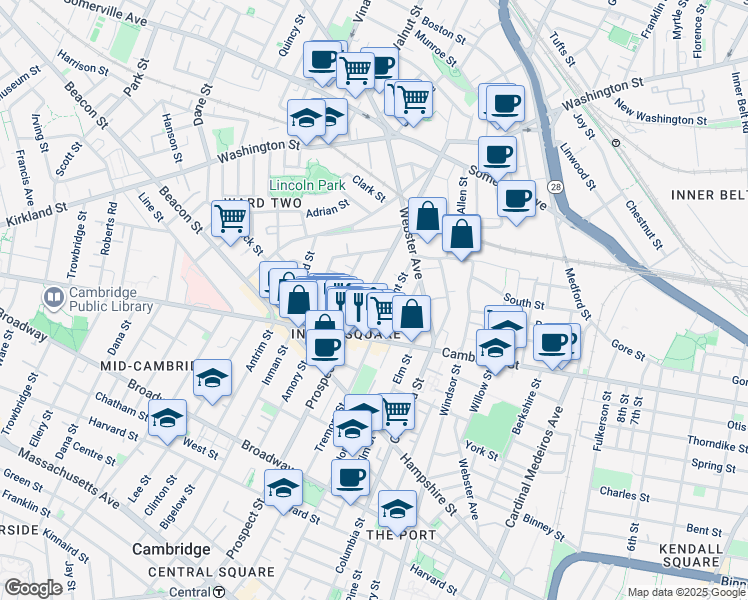 map of restaurants, bars, coffee shops, grocery stores, and more near 110 Prospect Street in Somerville
