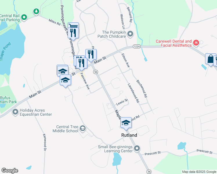 map of restaurants, bars, coffee shops, grocery stores, and more near 27 Maple Avenue in Rutland