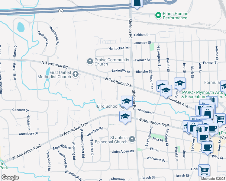 map of restaurants, bars, coffee shops, grocery stores, and more near 12915 West Heritage Drive in Plymouth