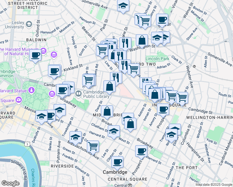 map of restaurants, bars, coffee shops, grocery stores, and more near 4 Leonard Avenue in Cambridge