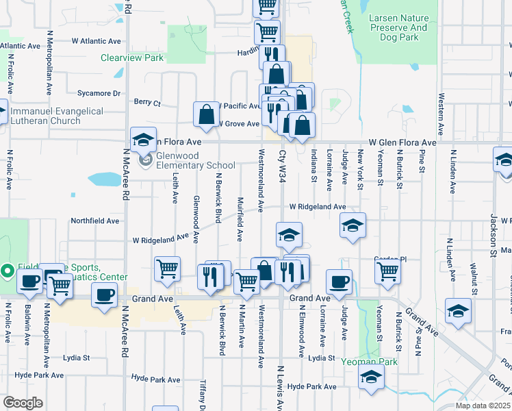 map of restaurants, bars, coffee shops, grocery stores, and more near 1013 Westmoreland Avenue in Waukegan