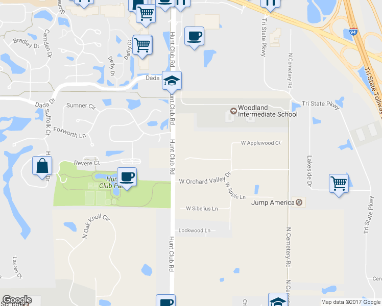 map of restaurants, bars, coffee shops, grocery stores, and more near 16926 West Jonathan Lane in Gurnee