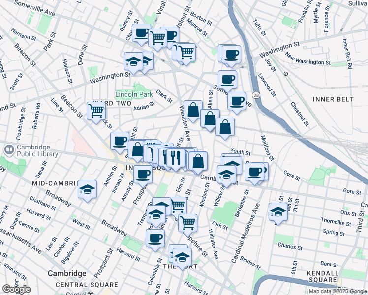 map of restaurants, bars, coffee shops, grocery stores, and more near 1 Tremont Place in Somerville