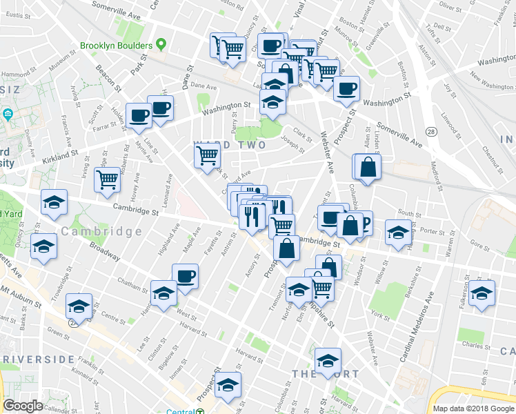 map of restaurants, bars, coffee shops, grocery stores, and more near 37 Springfield Street in Somerville