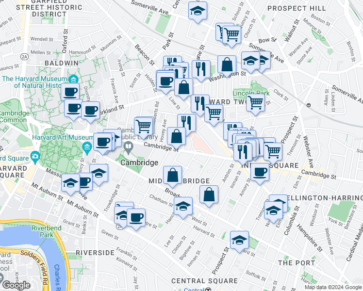 map of restaurants, bars, coffee shops, grocery stores, and more near 4 Leonard Avenue in Cambridge