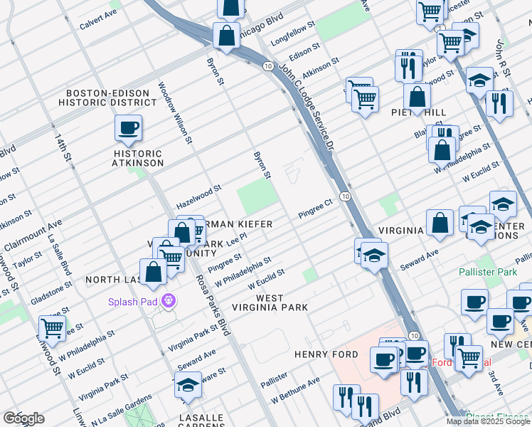 map of restaurants, bars, coffee shops, grocery stores, and more near 1463 Blaine Street in Detroit