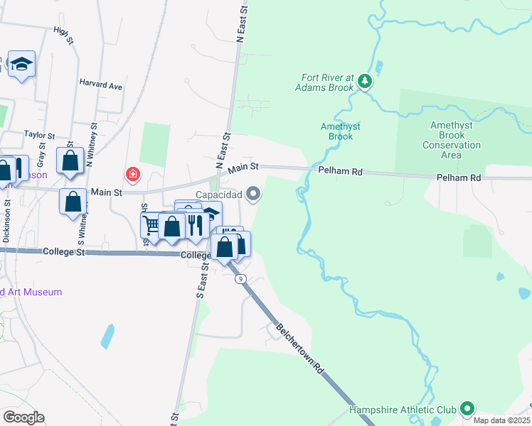 map of restaurants, bars, coffee shops, grocery stores, and more near 70 South East Street in Amherst