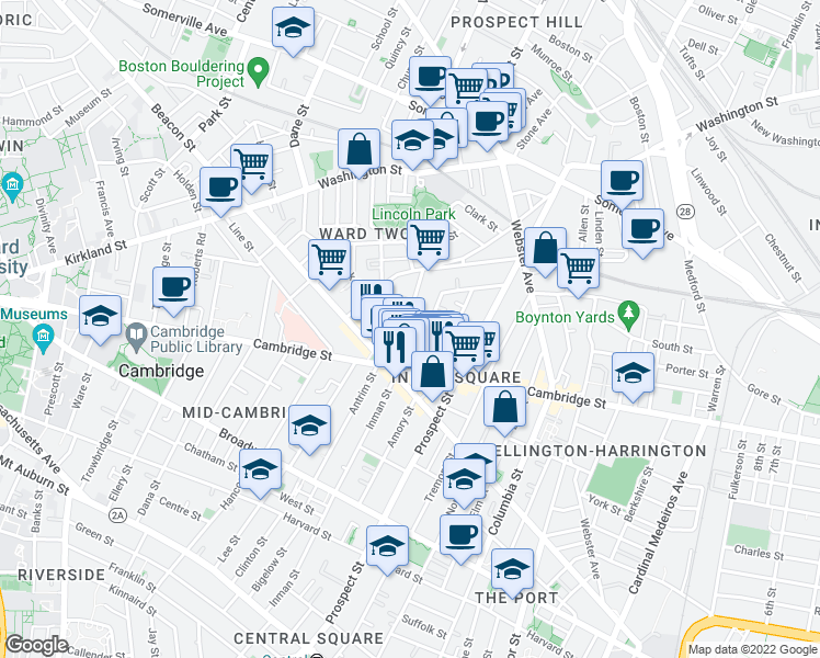 map of restaurants, bars, coffee shops, grocery stores, and more near 37 Springfield Street in Somerville