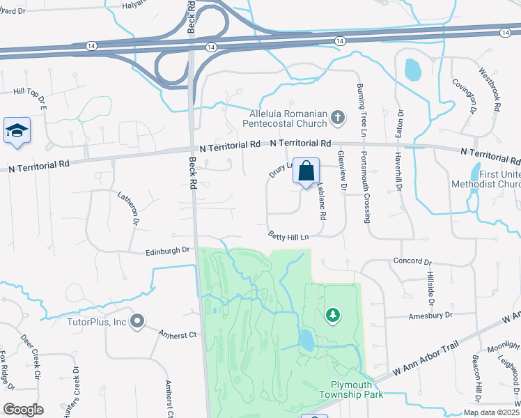 map of restaurants, bars, coffee shops, grocery stores, and more near 12901 Drury Lane in Plymouth