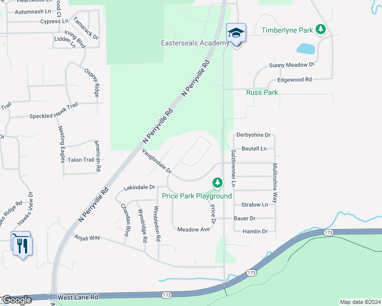 map of restaurants, bars, coffee shops, grocery stores, and more near 7439 Silo Street in Machesney Park