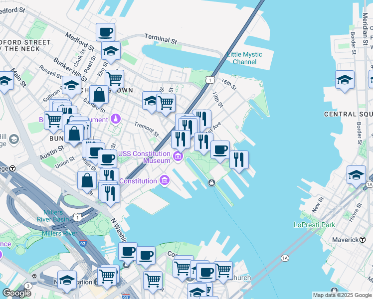 map of restaurants, bars, coffee shops, grocery stores, and more near 2 6th Street in Boston