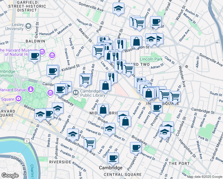 map of restaurants, bars, coffee shops, grocery stores, and more near 4 Leonard Avenue in Cambridge