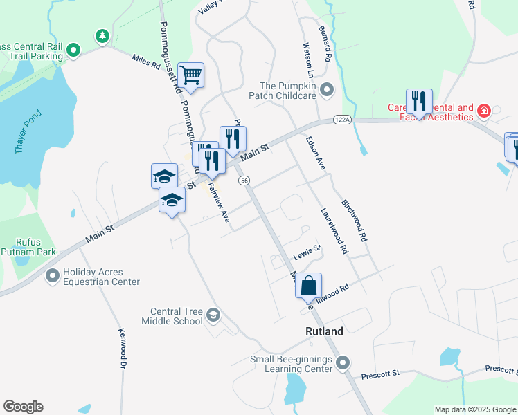 map of restaurants, bars, coffee shops, grocery stores, and more near 4 Phillips Road in Rutland