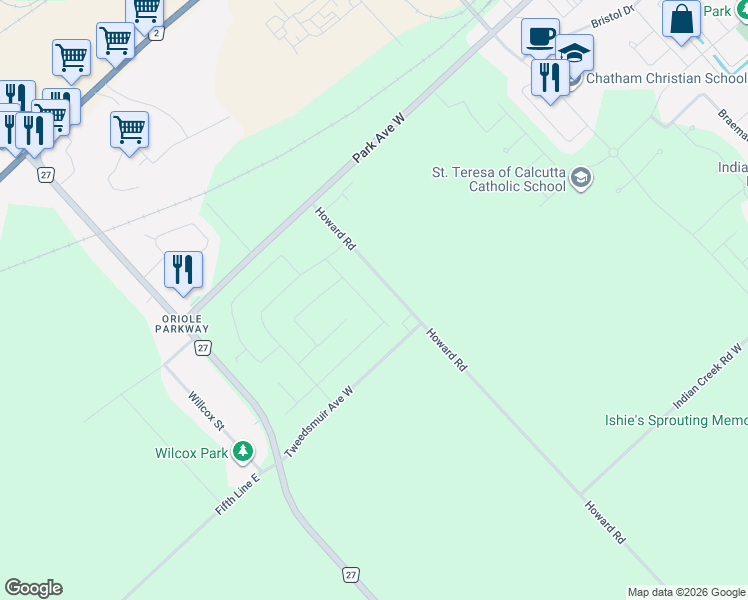 map of restaurants, bars, coffee shops, grocery stores, and more near 155 Howard Road in Chatham