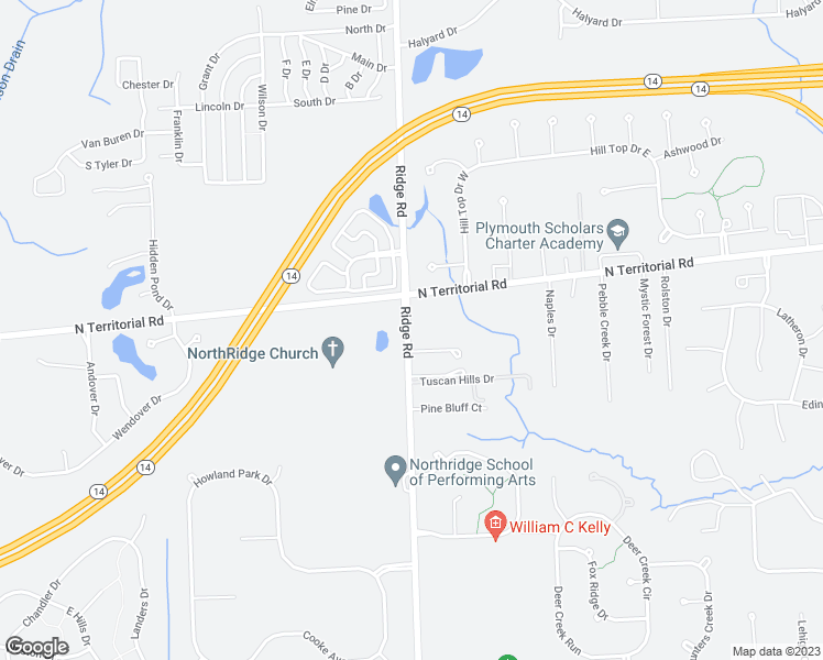 map of restaurants, bars, coffee shops, grocery stores, and more near 13300 Ridge Road in Plymouth