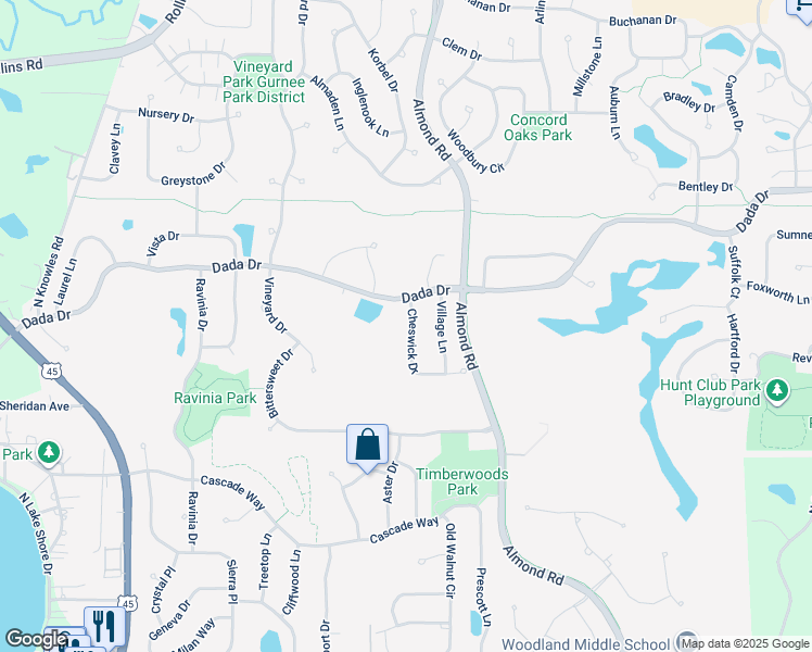 map of restaurants, bars, coffee shops, grocery stores, and more near 1060 Cheswick Drive in Gurnee