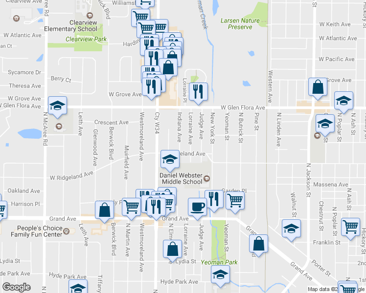 map of restaurants, bars, coffee shops, grocery stores, and more near 1011 Indiana Ave in Waukegan