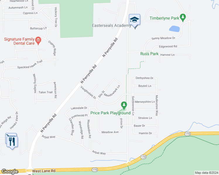map of restaurants, bars, coffee shops, grocery stores, and more near 7447 Silo Street in Machesney Park