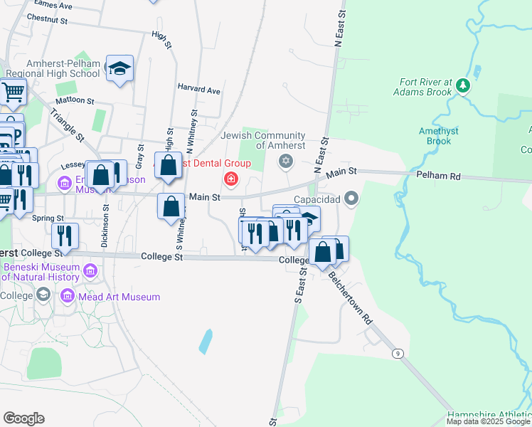 map of restaurants, bars, coffee shops, grocery stores, and more near 1 Watson Farms in Amherst