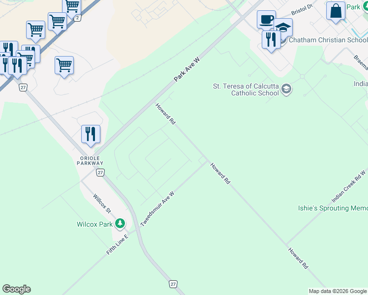map of restaurants, bars, coffee shops, grocery stores, and more near 155 Howard Road in Chatham
