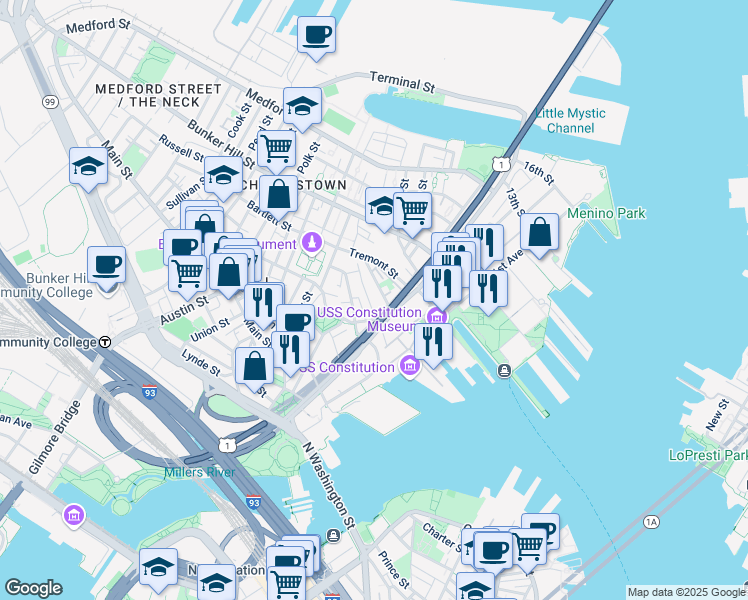 map of restaurants, bars, coffee shops, grocery stores, and more near 37 Mt Vernon St in Boston