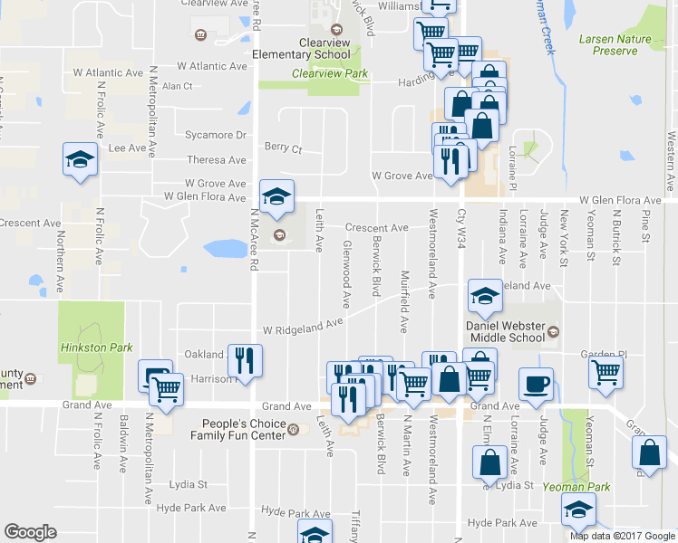 map of restaurants, bars, coffee shops, grocery stores, and more near 1044 Glenwood Avenue in Waukegan
