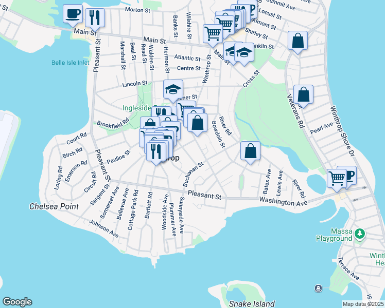 map of restaurants, bars, coffee shops, grocery stores, and more near in Winthrop
