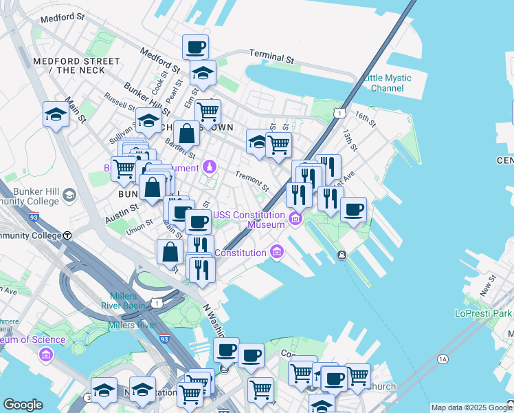 map of restaurants, bars, coffee shops, grocery stores, and more near 37 Mount Vernon Street in Boston