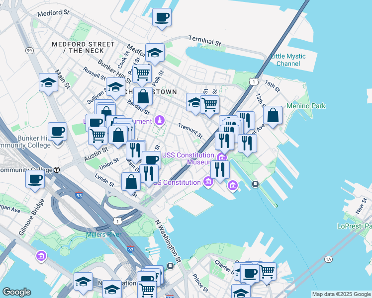 map of restaurants, bars, coffee shops, grocery stores, and more near 37 Mount Vernon Street in Boston
