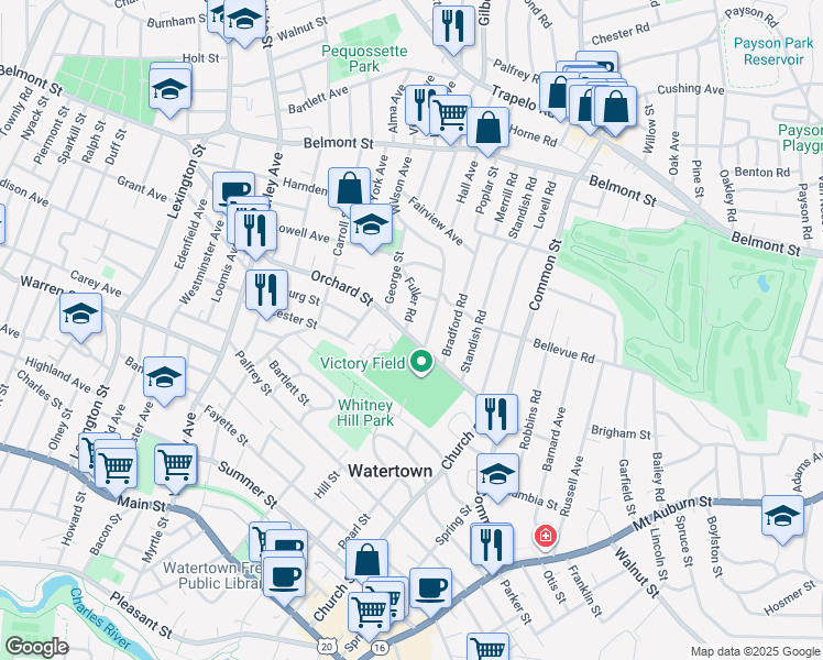 map of restaurants, bars, coffee shops, grocery stores, and more near in Watertown