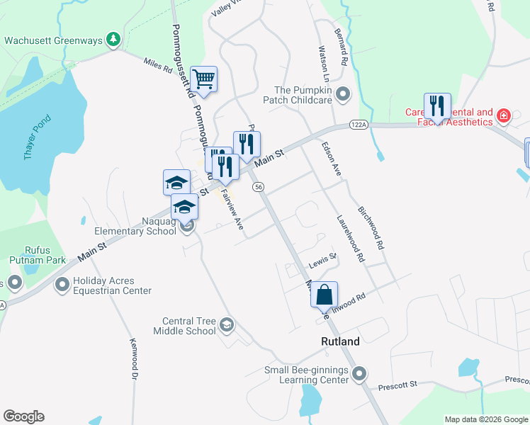 map of restaurants, bars, coffee shops, grocery stores, and more near 4 Phillips Road in Rutland